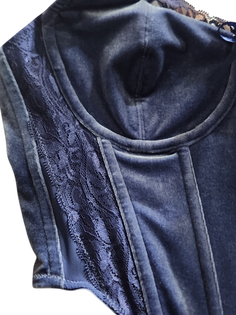 Forever 21 Blue Velvet Lace Trim Boned Bustier Corset Top - Picture 6 of 8